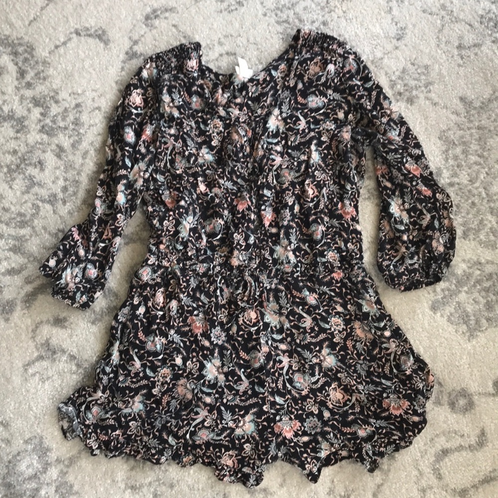 Black floral 3/4 length sleeve romper